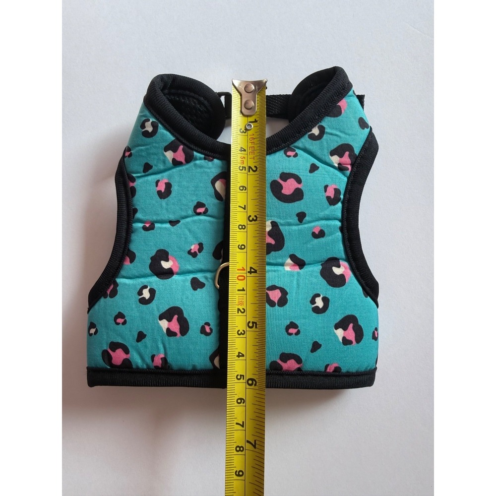 XXS Adjustable Cat Harness Teal Leopard Soft Mesh Kitten Walking Vest - Picture 6 of 12
